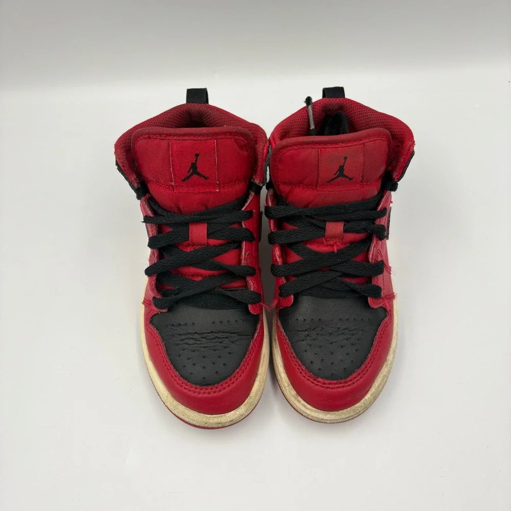 Nike Air Jordan 1 Mid‎ Bred Kids Red Black Sneakers 640734-660